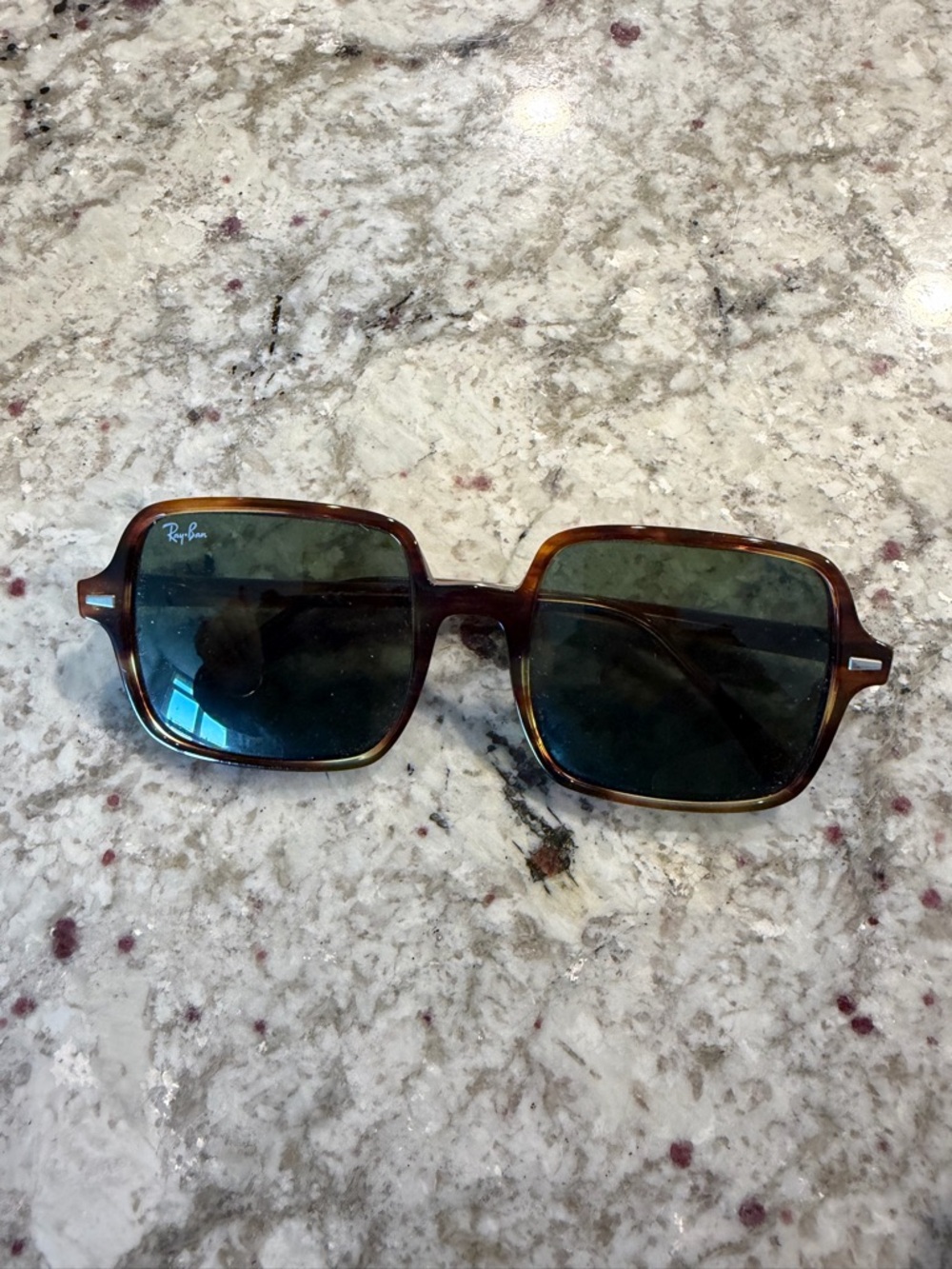 Ray-Ban Tortoiseshell Square Sunglasses with Green Lenses